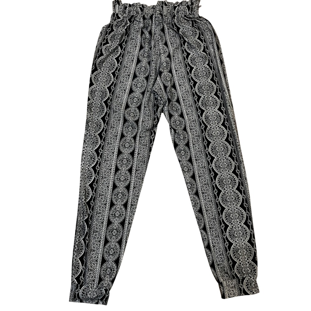 Y2K Mudd Black White Medallion Paisley Paperbag Waist Pants S Boho Retro